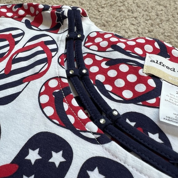 ALFRED DUNNER Patriotic Red White Blue Top Tee Shirt Flip Flops 4th Of July XXL - Picture 4 of 7
